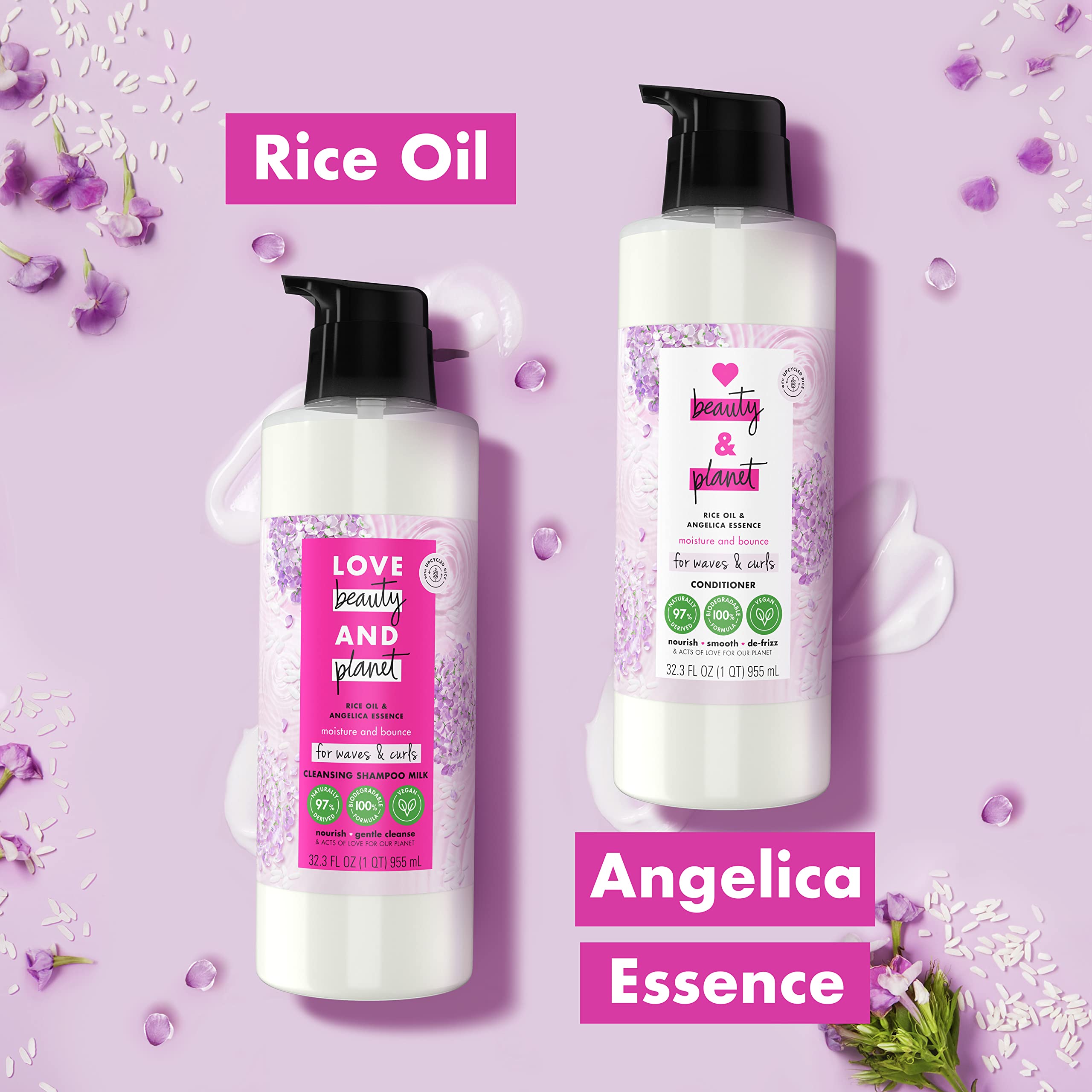 Rice oil and Angelica Essence ingredient bottle highlights restorative oils