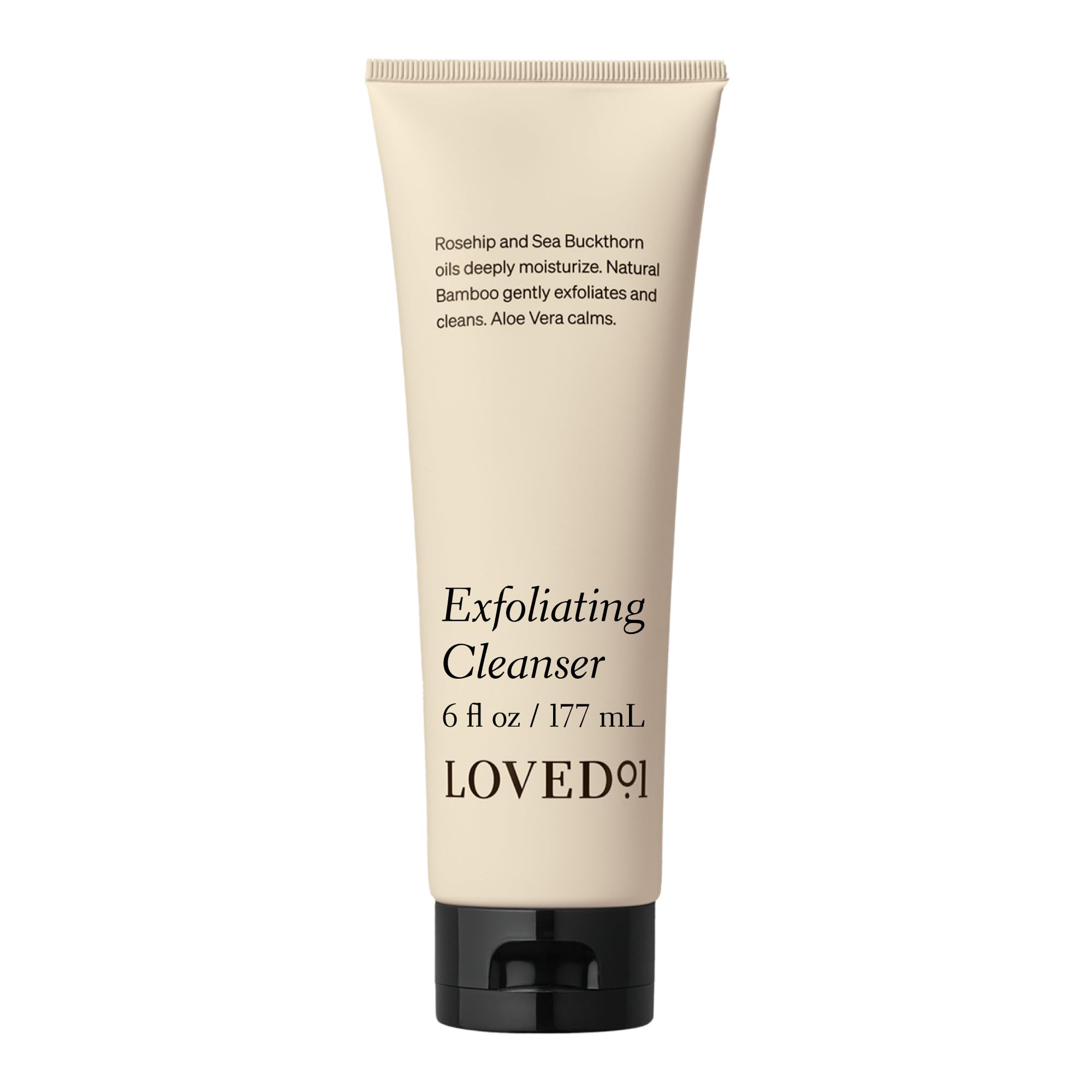 Loved01 Face & Body Exfoliating Cleanser bottle for daily gentle cleansing and brightening.
