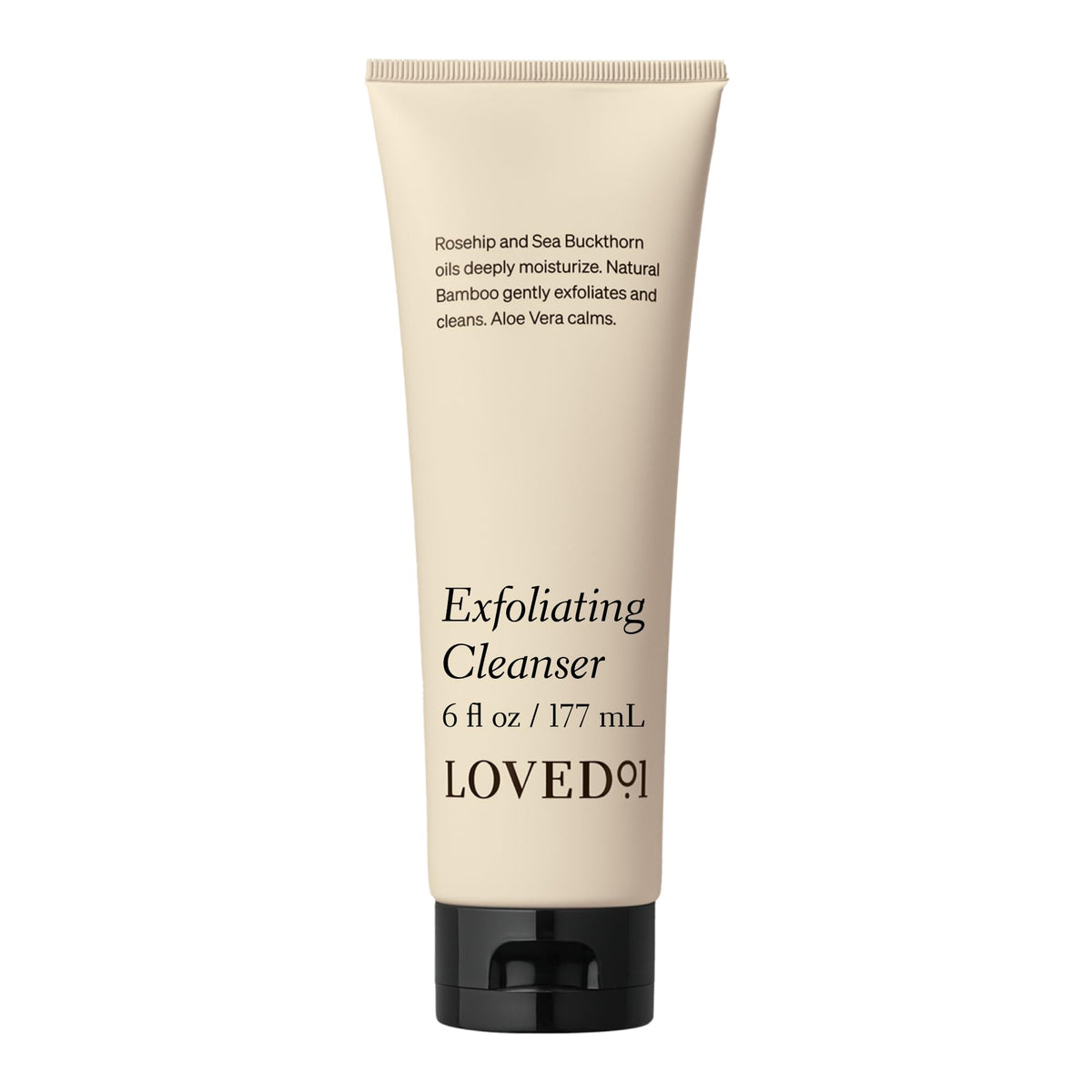 Loved01 Face & Body Exfoliating Cleanser bottle for daily gentle cleansing and brightening.