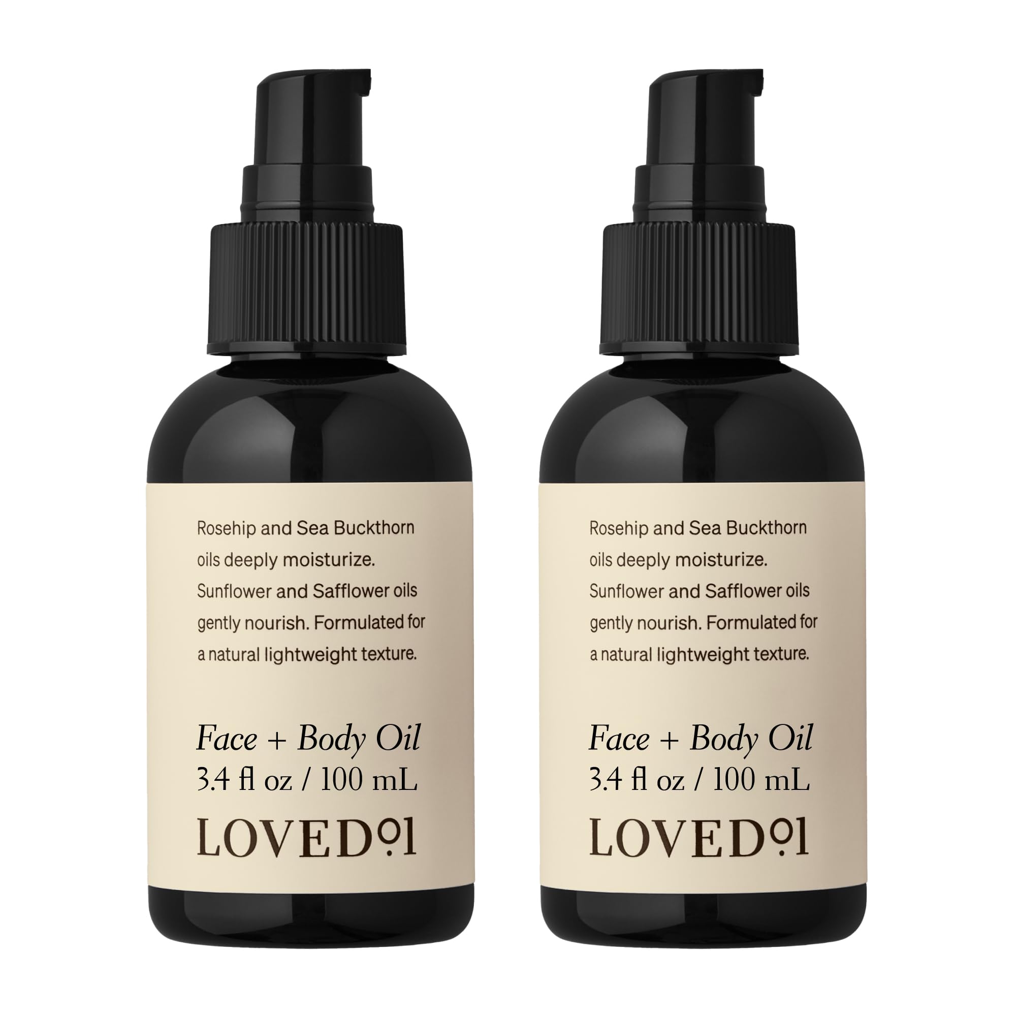 Loved01 Face & Body Oil bottle with rosehip and sea buckthorn for nourishing hydration