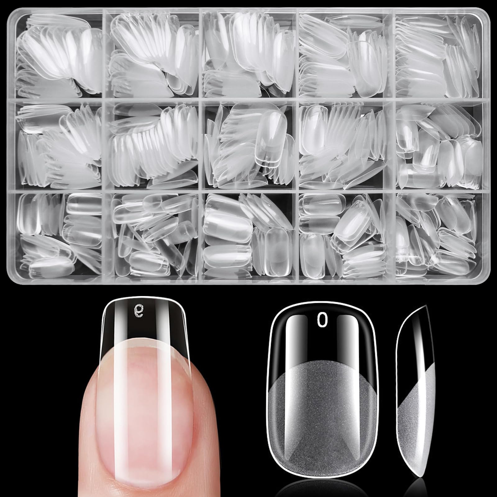 LoveOurHome 420pc medium squoval nail tips in clear for durable gel extensions.