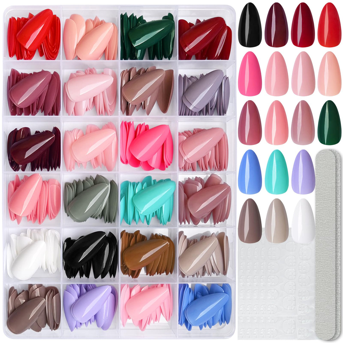 LoveOurHome 576pc almond full-cover nails offer a complete at-home manicure with versatile colors.