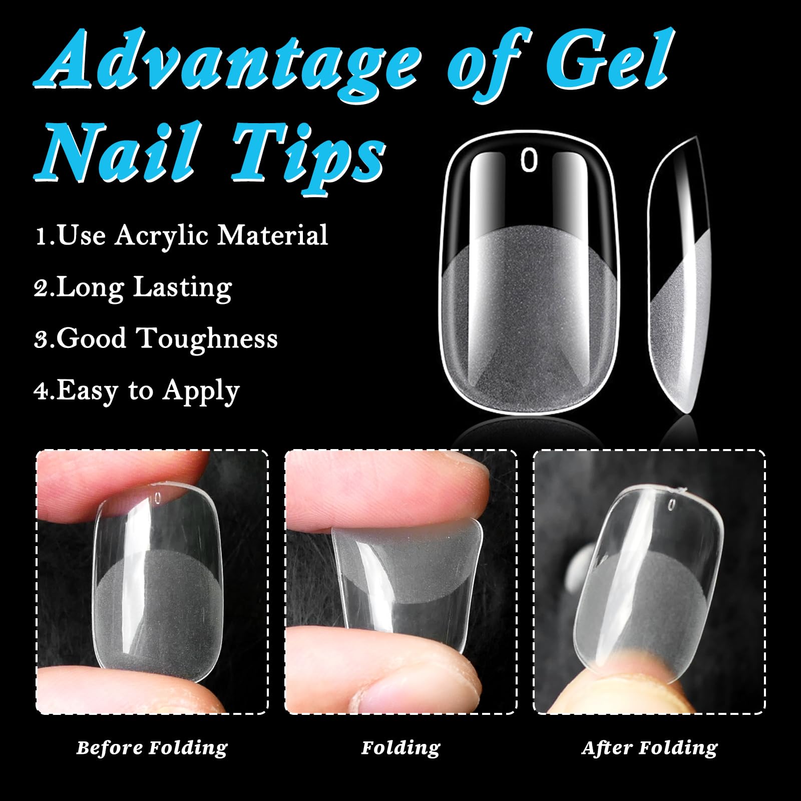 LoveOurHome full-cover gel nail tips in clear for a precise, seamless fit.