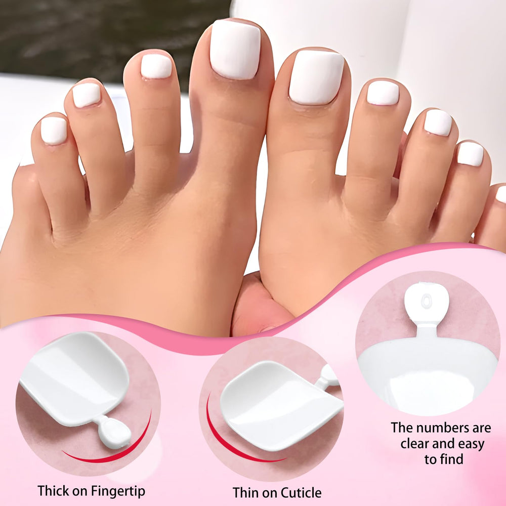 LoveOurHome full-cover white toenails fit most feet securely across 12 sizes