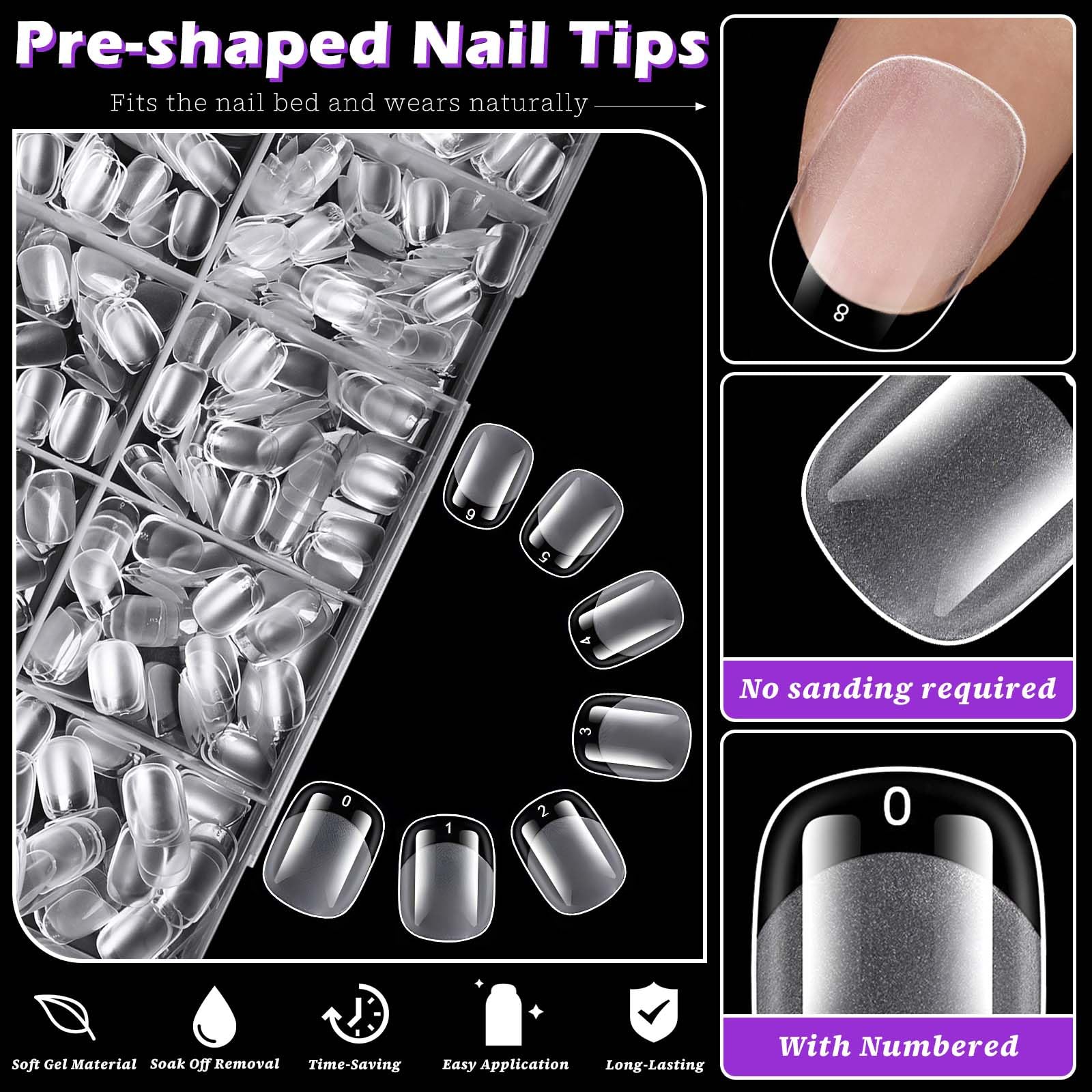 LoveOurHome squoval clear short tips designed for easy at-home gel extension