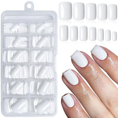 LoveOurHome white press-on nails in a short square shape for fast at-home manicures.