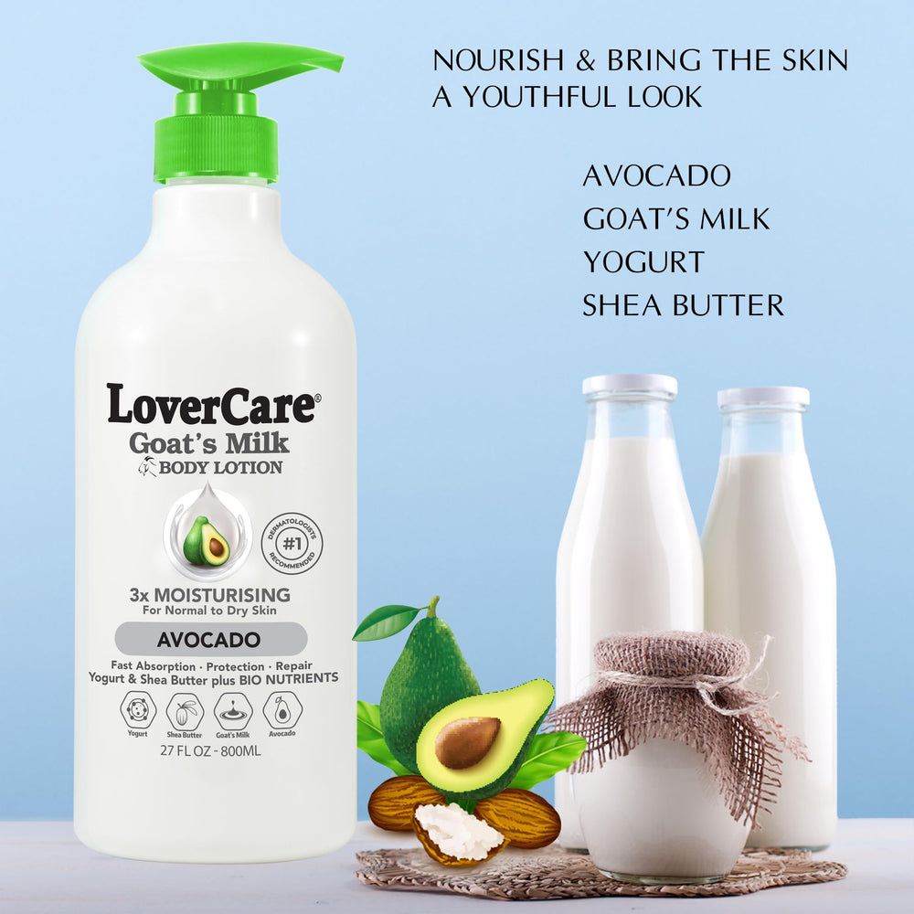 Lovercare Goat Milk Lotion avocado cream texture close-up for dry skin