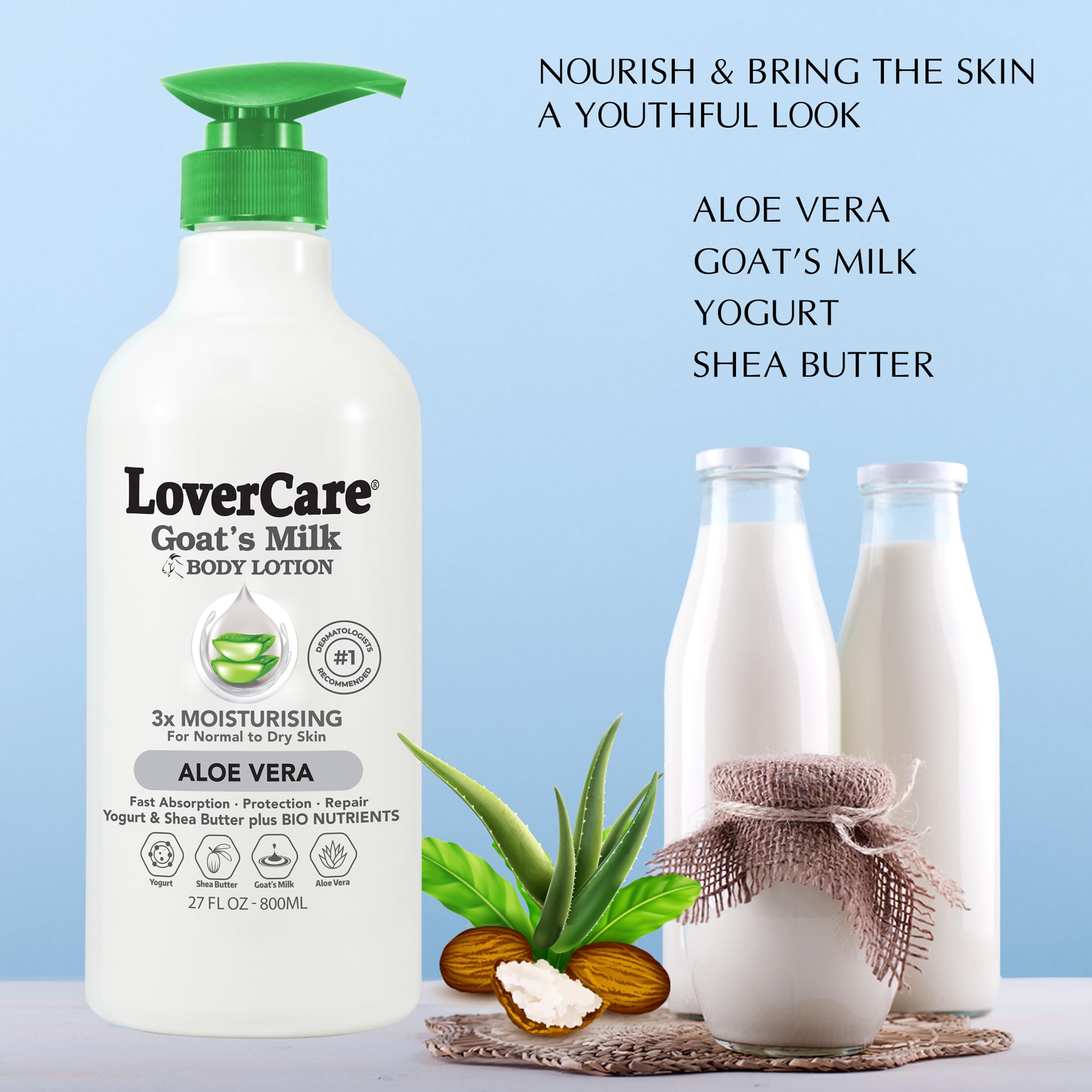 Lovercare Goat Milk Body Lotion pouring action demonstrates fast absorption