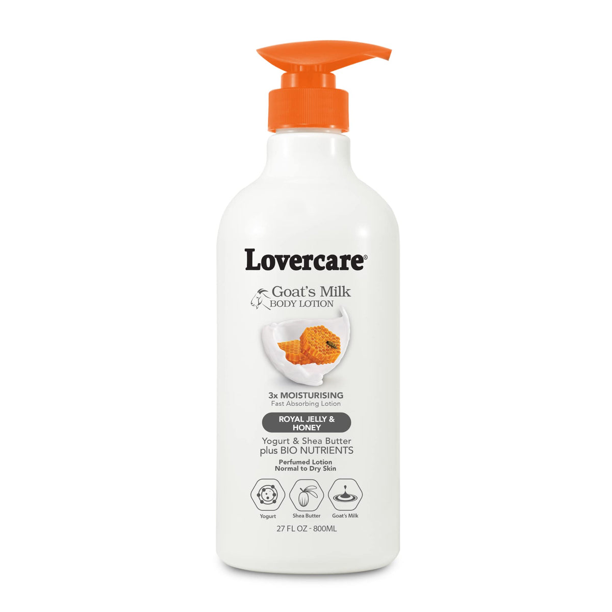 Lovercare Goat Milk Lotion bottle showing rich hydration for dry skin