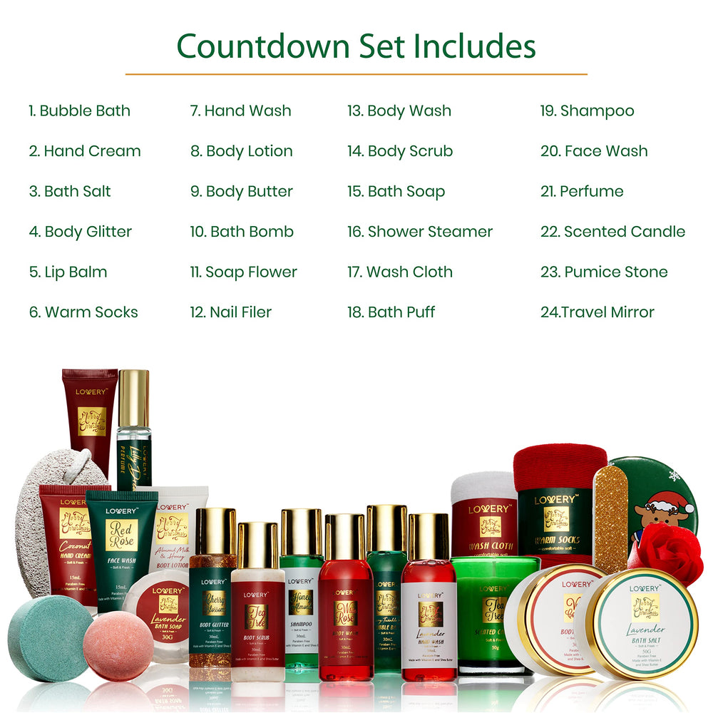 Lovery Advent Calendar body-care collection supports daily skin routines.