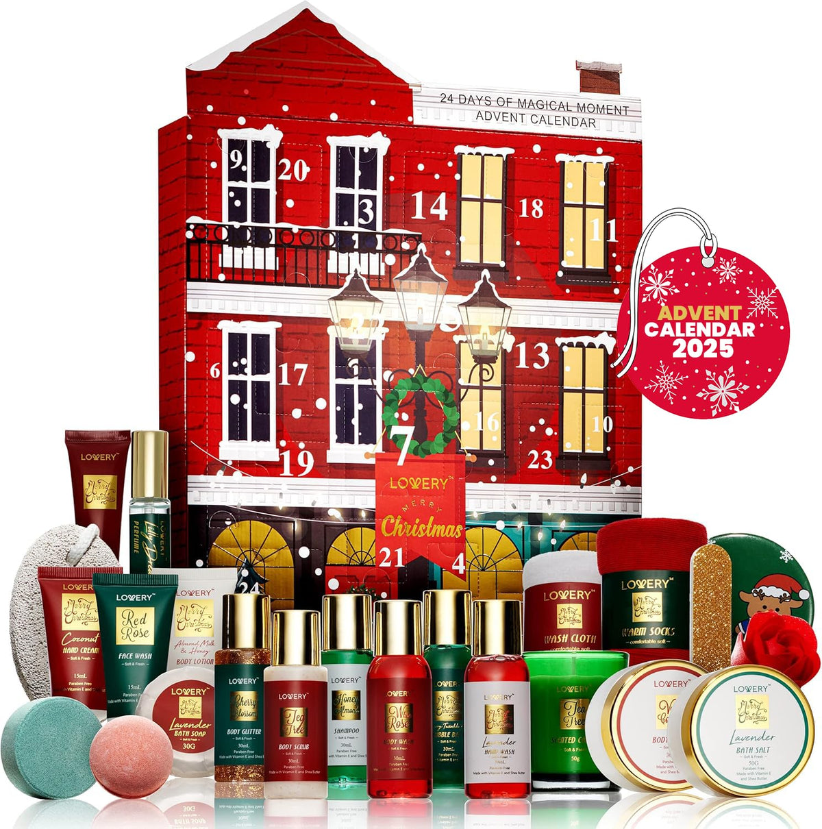 Lovery Advent Calendar contents reveal 24 pampering gifts for daily treats.