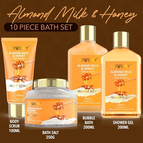 LOVERY almond milk honey bath scrub nourishes skin with gentle exfoliation