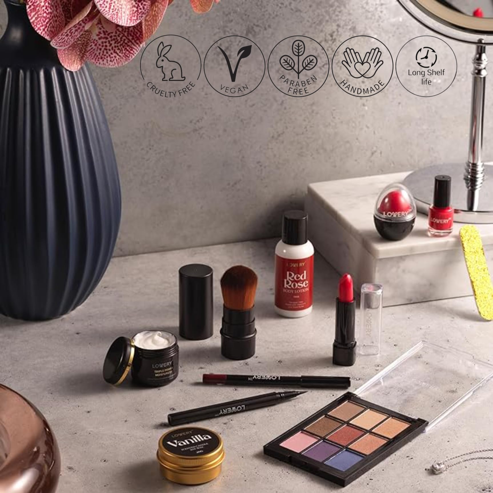 LOVERY eyeshadow palette offering versatile shades for day-to-night looks.