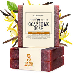 LOVERY goat milk soap 3-pack display for gentle cleansing with sensitive skin