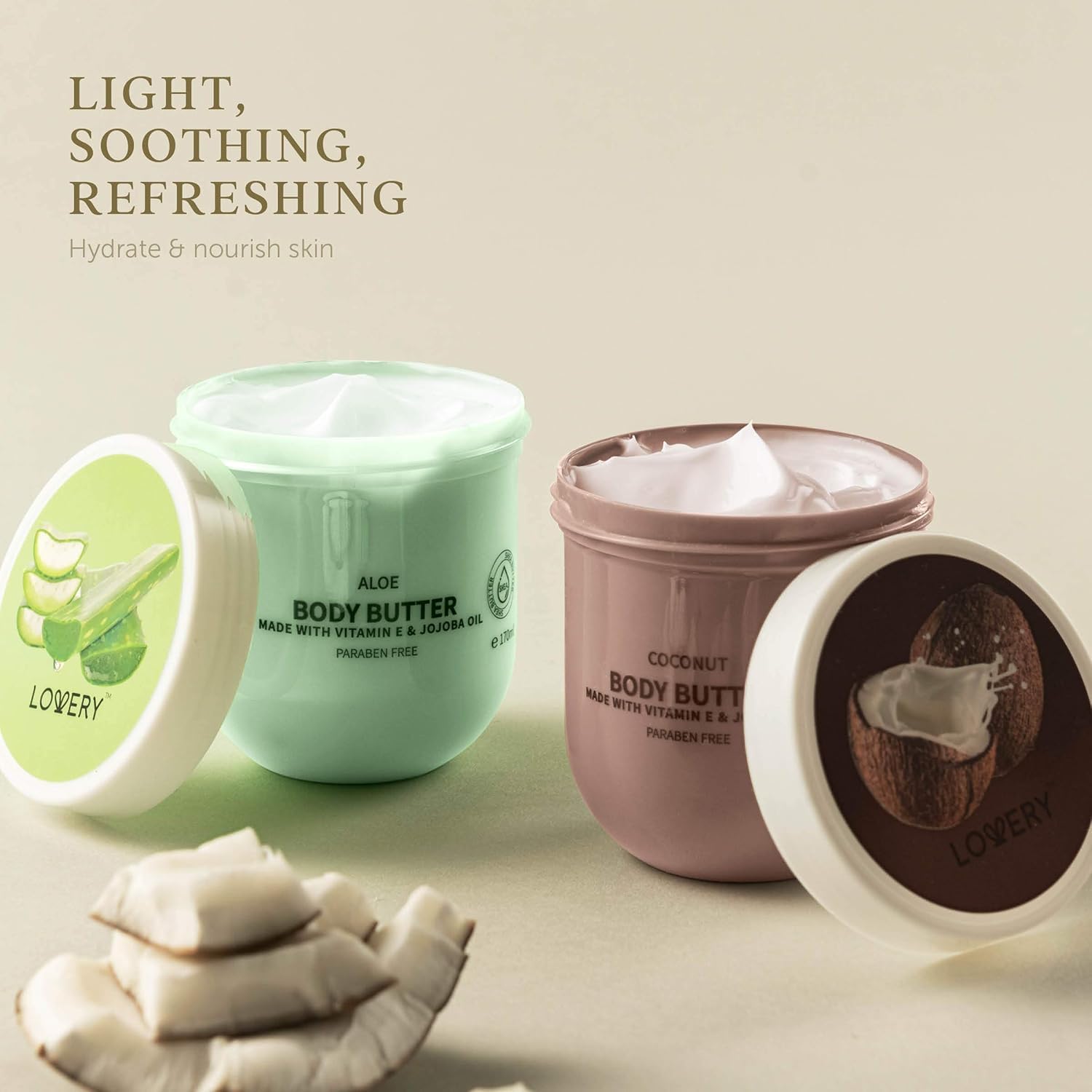 LOVERY olive body butter jar delivering nourishing skin softness