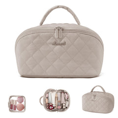 LOVEVOOK travel makeup bag fully open flat showing organized compartments for easy access