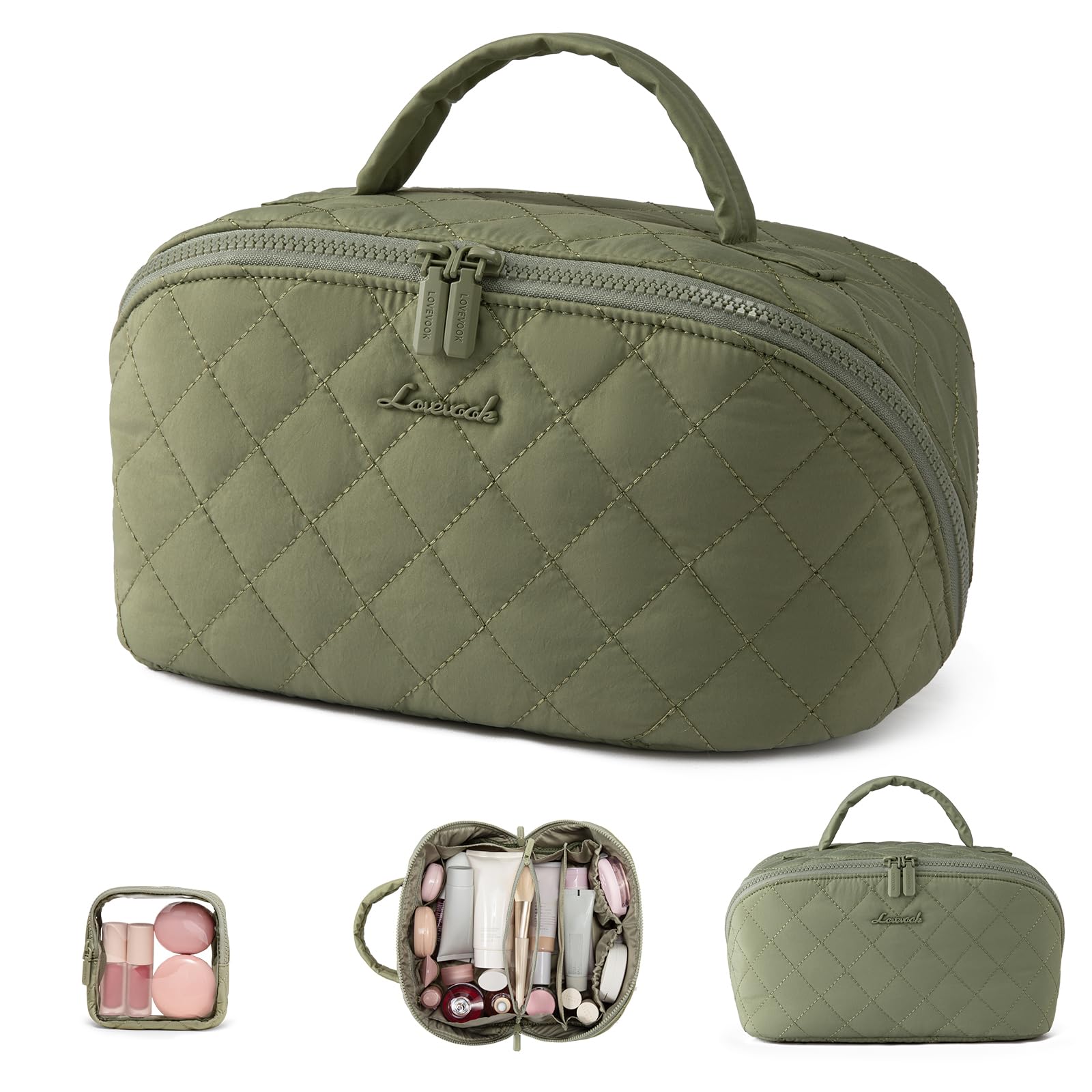 LOVEVOOK travel makeup bag open flat for quick access to full kit