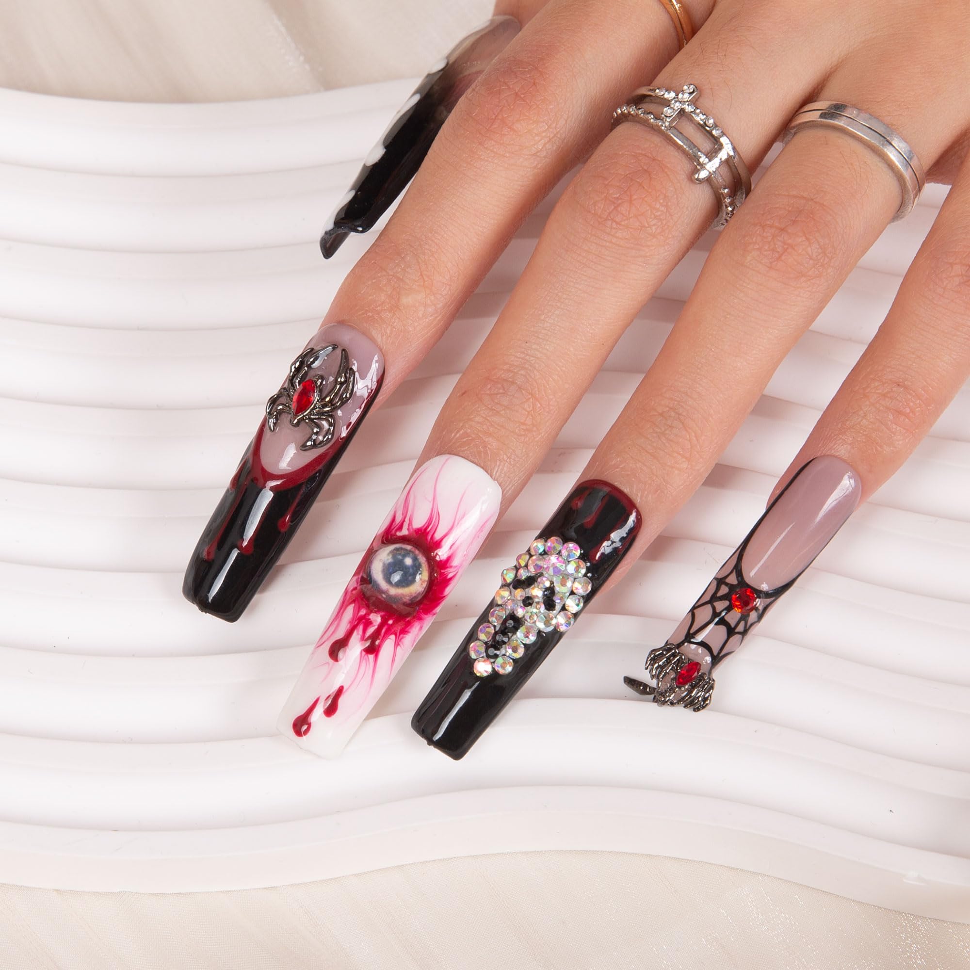 Close-up of crystal detail on LOVFUL Final Destination nails