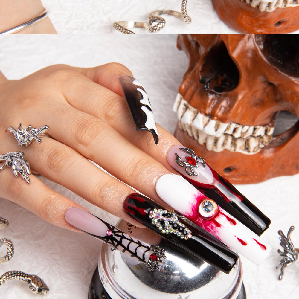 LOVFUL Final Destination square long nails closeup highlighting durable acrylic-like strength.