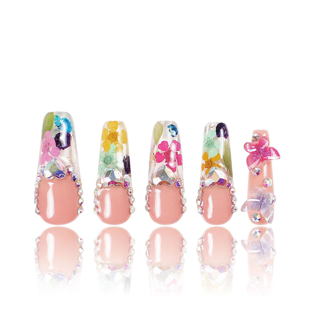 LOVFUL Flora full-cover crystal nails with glossy finish for salon-quality shine