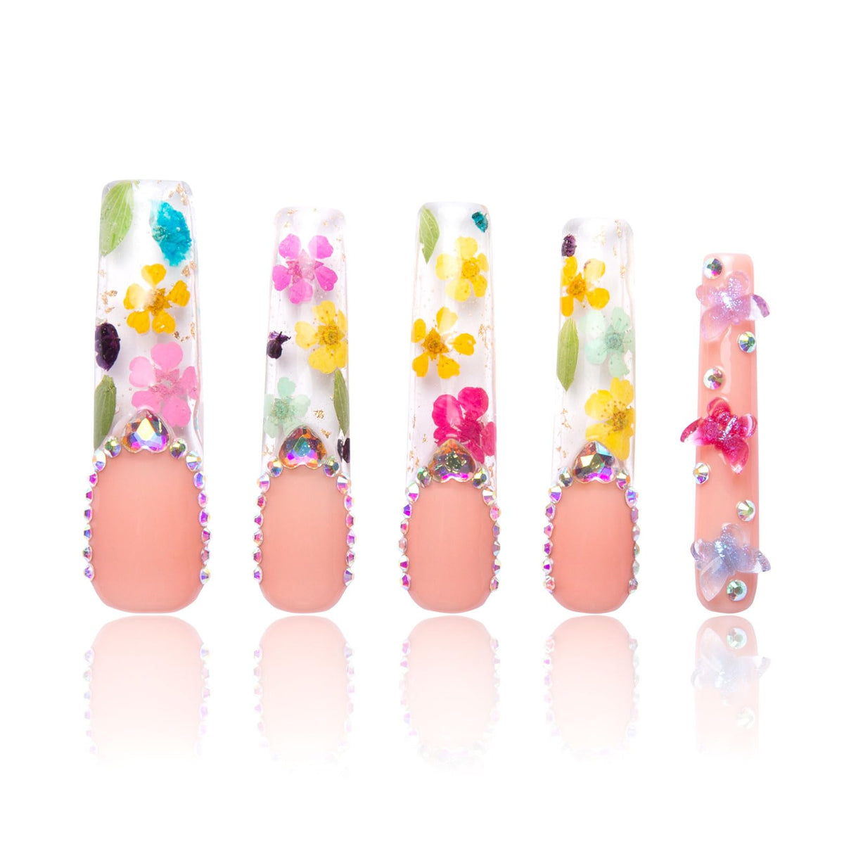 Lovful Flora press-on nails with full crystal coverage for salon-like results at home.