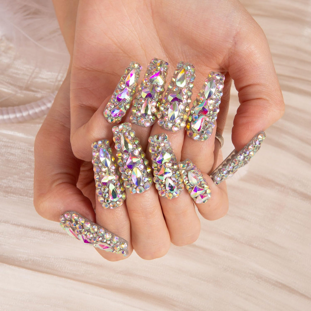 LOVFUL full-cover coffin nails on a hand, presenting a seamless, durable finish.