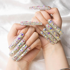 LOVFUL Handmade crystal nails in square long form for salon-quality at-home wear.