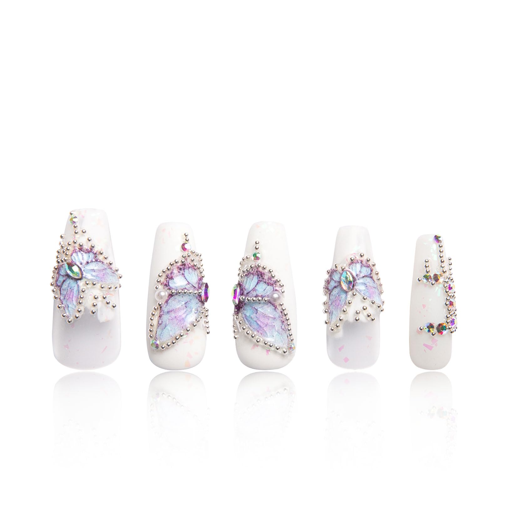 LOVFUL Holly Blue Nails closeup with crystals for a long-lasting look.