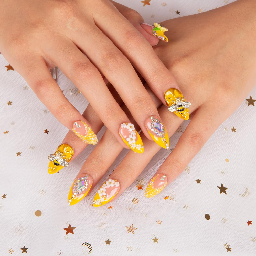 LOVFUL Honey Bee Yellow crystal-detail nails add sparkle for events and nights out