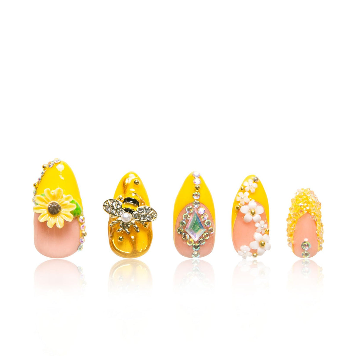 LOVFUL Honey Bee Yellow press-on nails with crystal accents for instant salon-style glamour