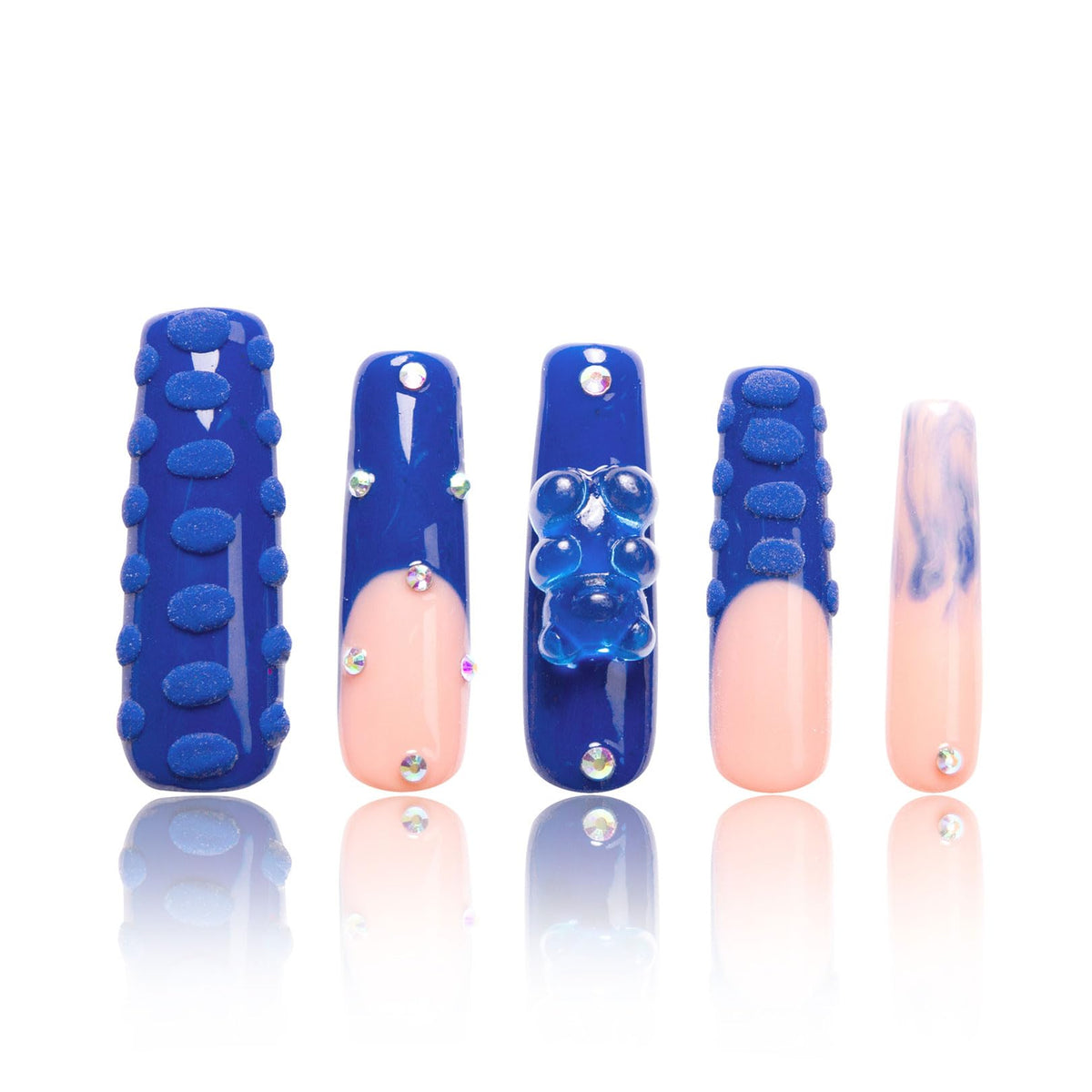Lovful Little Blue Bear press-on nails with crystals for salon-style results at home.