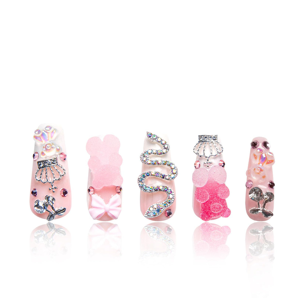 LOVFUL Marshmallo Gummy Bear Square nails with crystal full-coverage shine for salon-ready hands