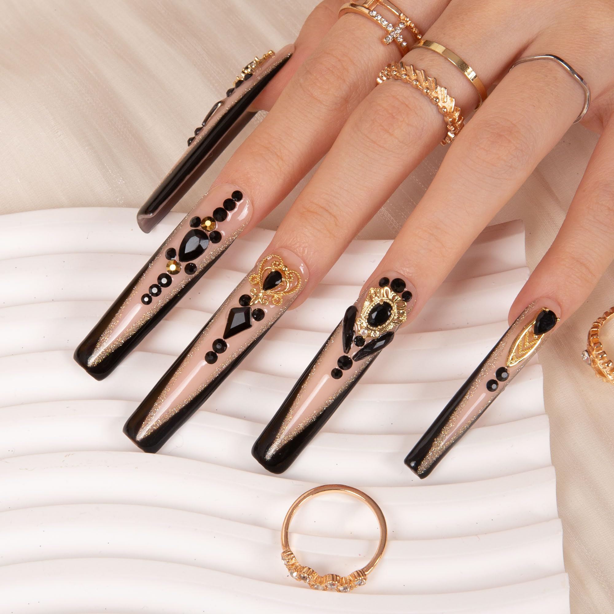 Lovful Obsidian Palace nails with a black French tip ready for chic daily wear.