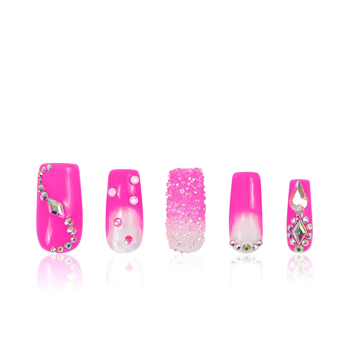 LOVFUL Pink Typhoon full crystal nails shine for at-home manicures.