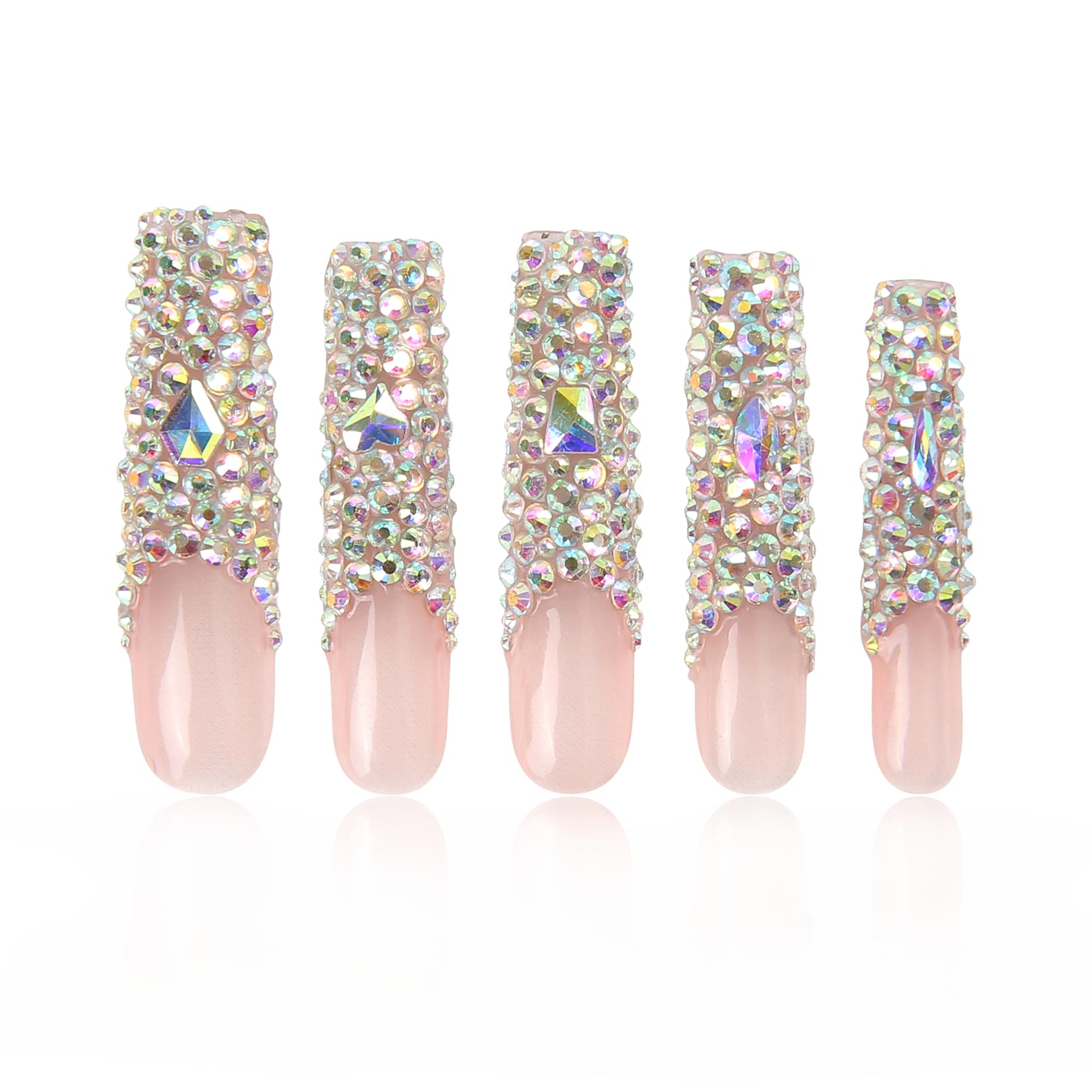 LOVFUL Angel's Tear nails with full crystal coverage for a glamorous look.