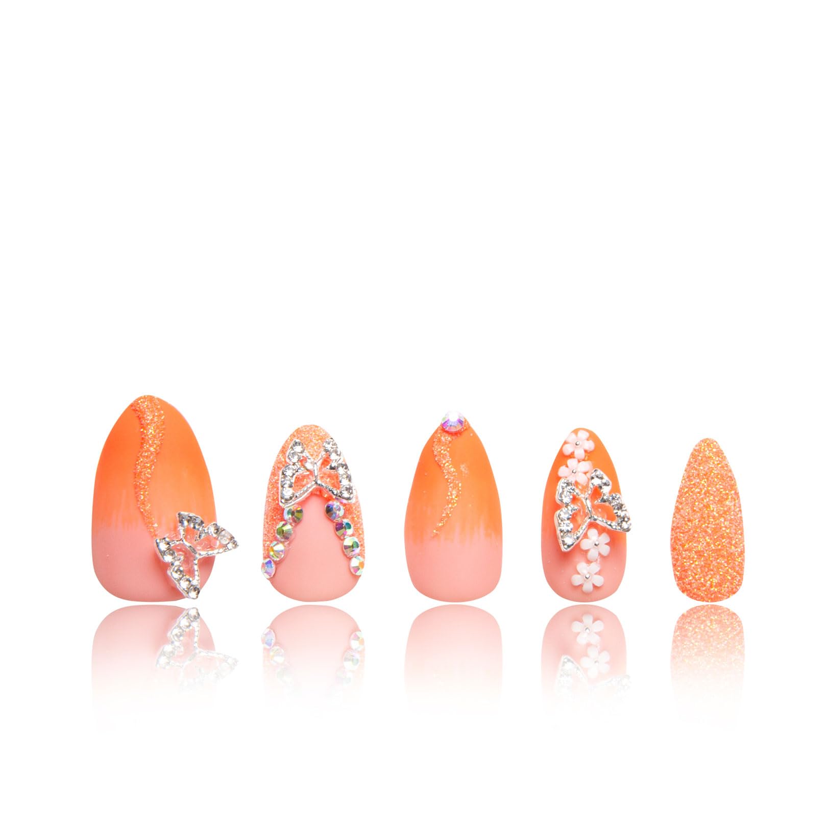 LOVFUL Citrus Bloom full-cover crystal press-on nails for a glamorous salon look.
