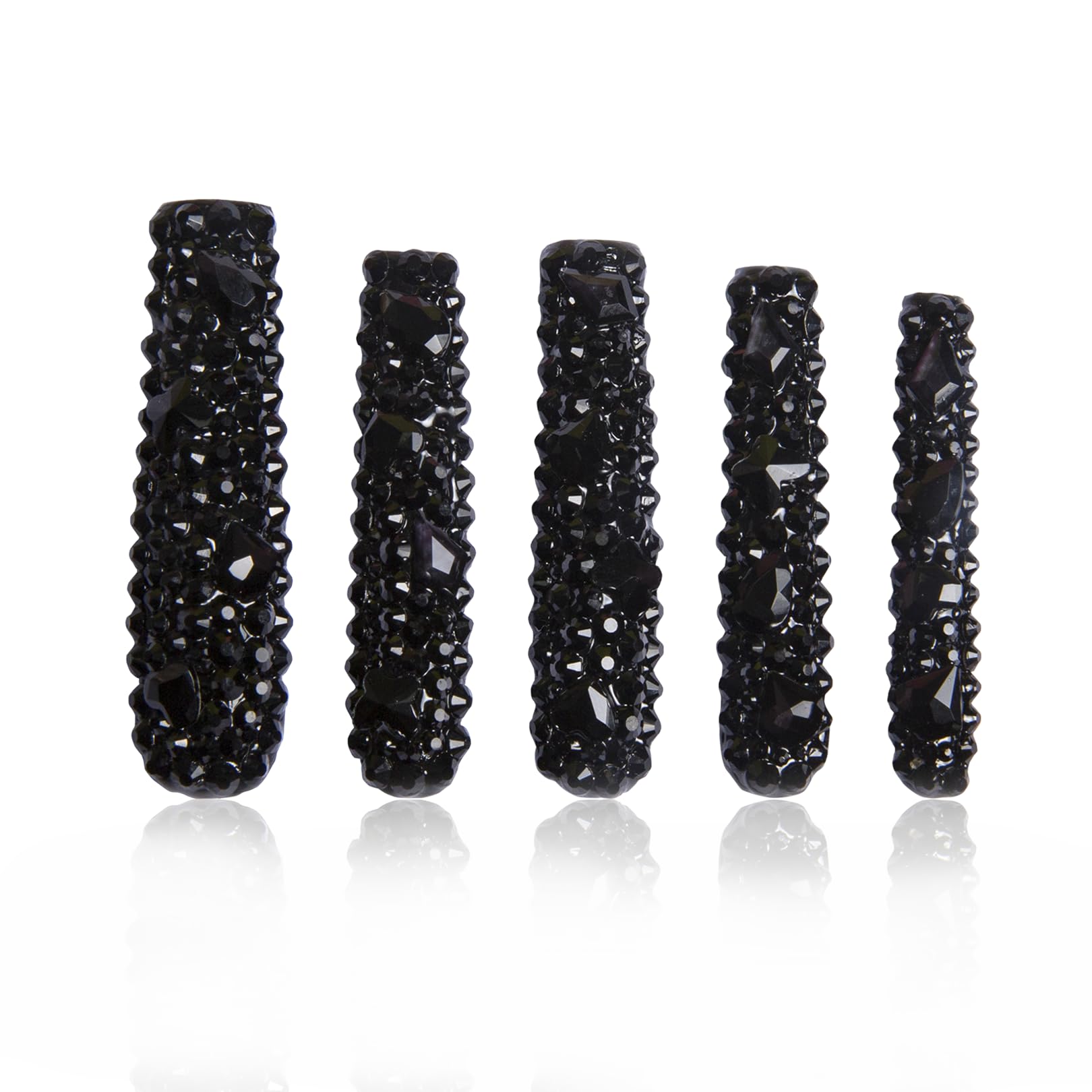 LOVFUL press on nails classic black rhinestone closeup highlights crystal drama for events.