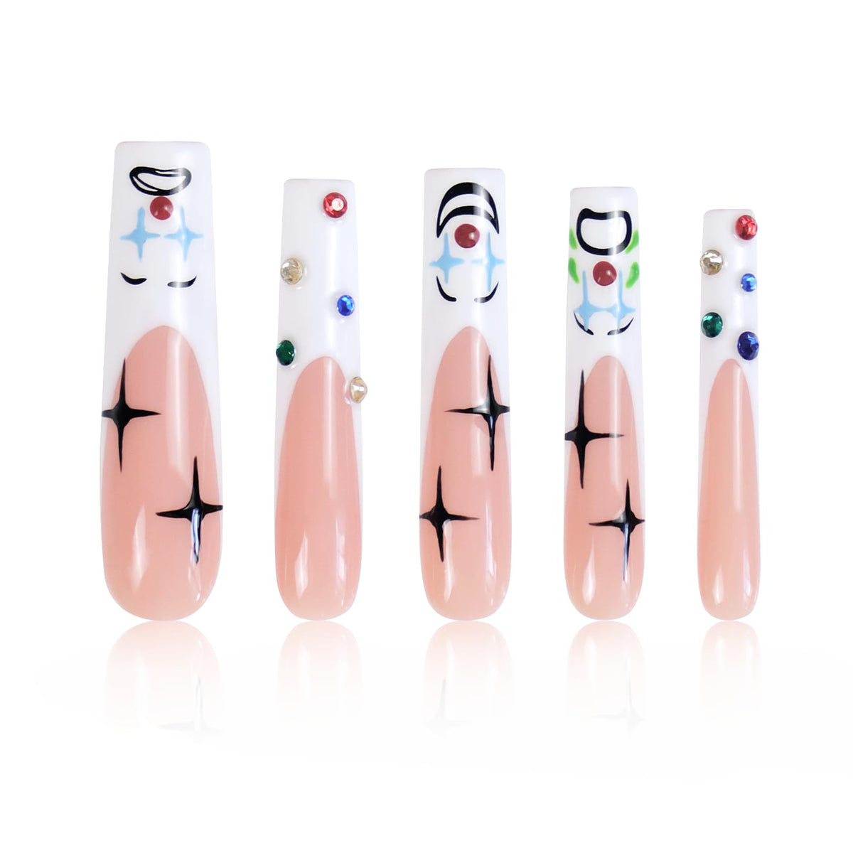 LOVFUL press-on nails clown crystal full-coverage square long; durable and reusable glam