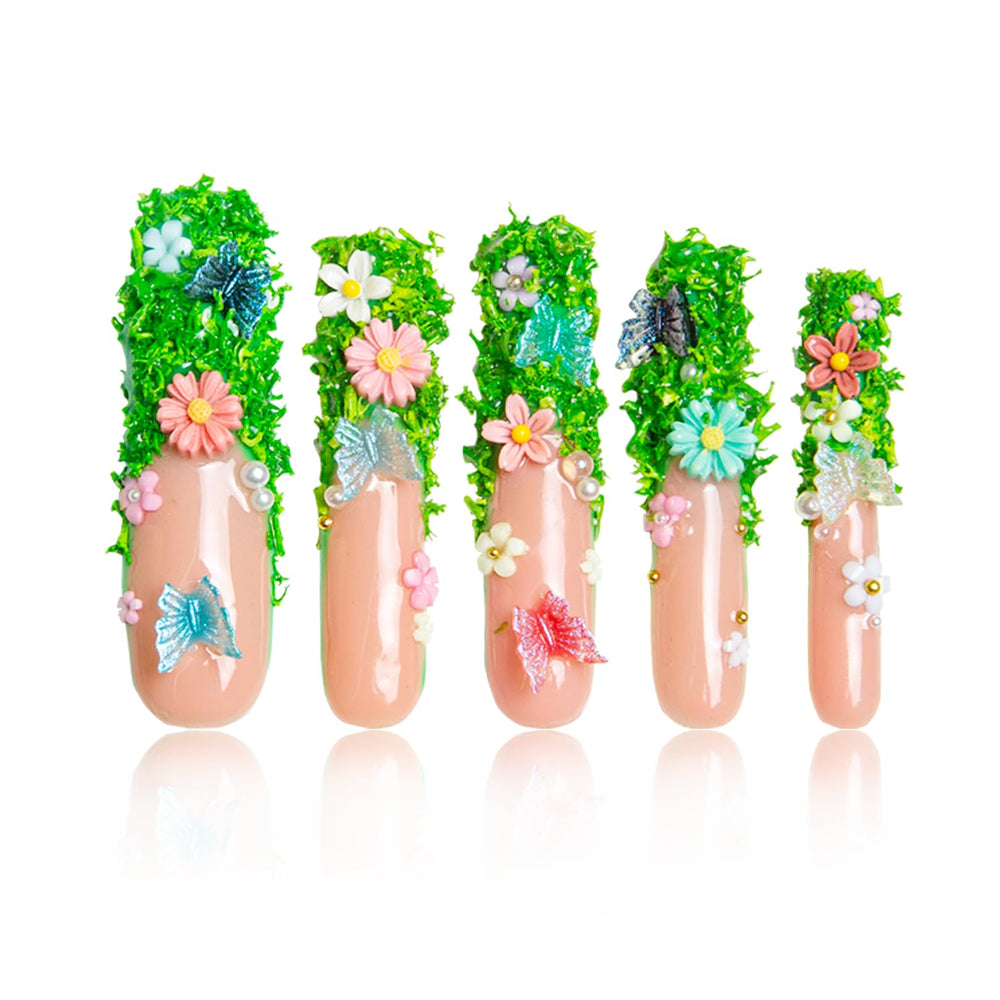 LOVFUL Fairy Tale Garden crystal coverage close-up shows full crystal nails for a glamorous look.