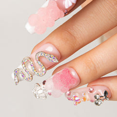 LOVFUL Press-On Nails Marshmallo Gummy Bear Square crystal finish for lasting shine
