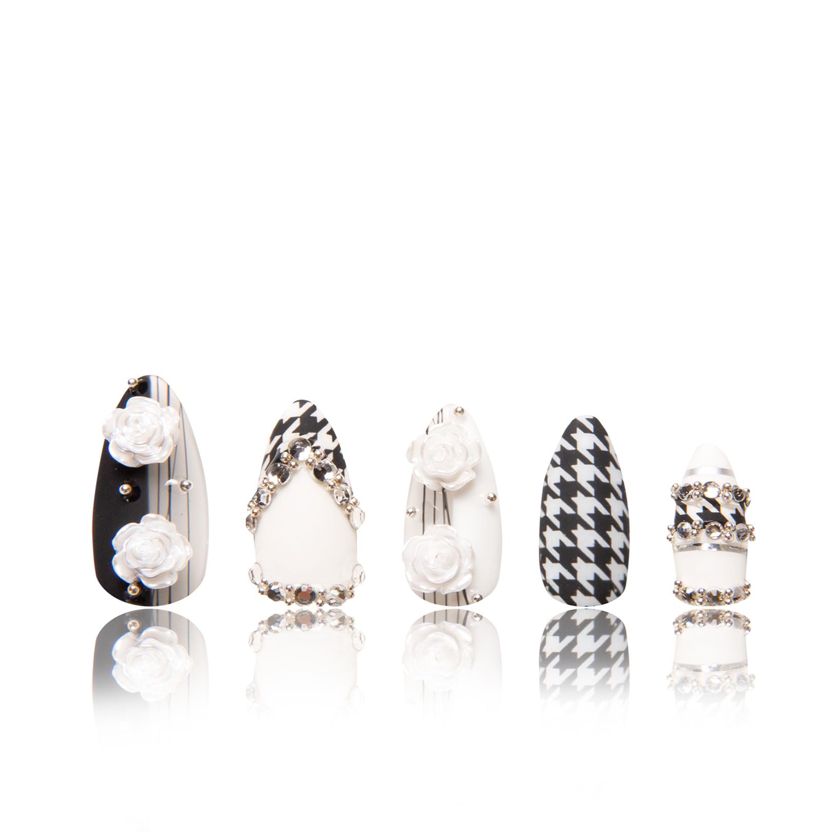 LOVFUL press-on nails houndstooth crystal detail, bold evening look ready.