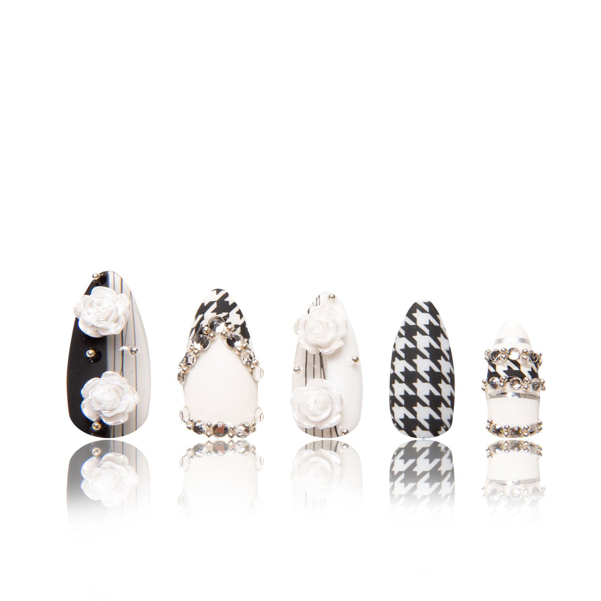 LOVFUL press-on nails houndstooth crystal detail, bold evening look ready.