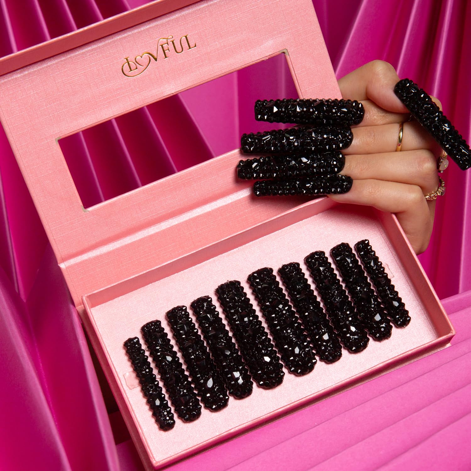 LOVFUL square long 2.2 inch nails on hand for dramatic look