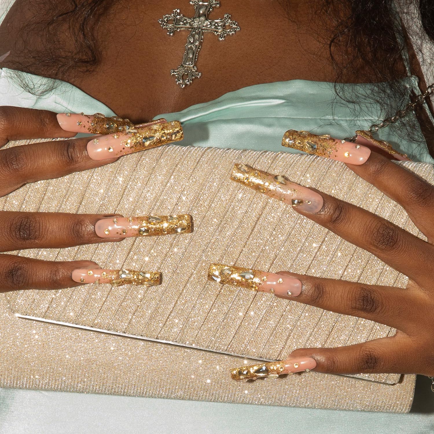 LOVFUL Princess nails with diamond details for regal, event-ready style.