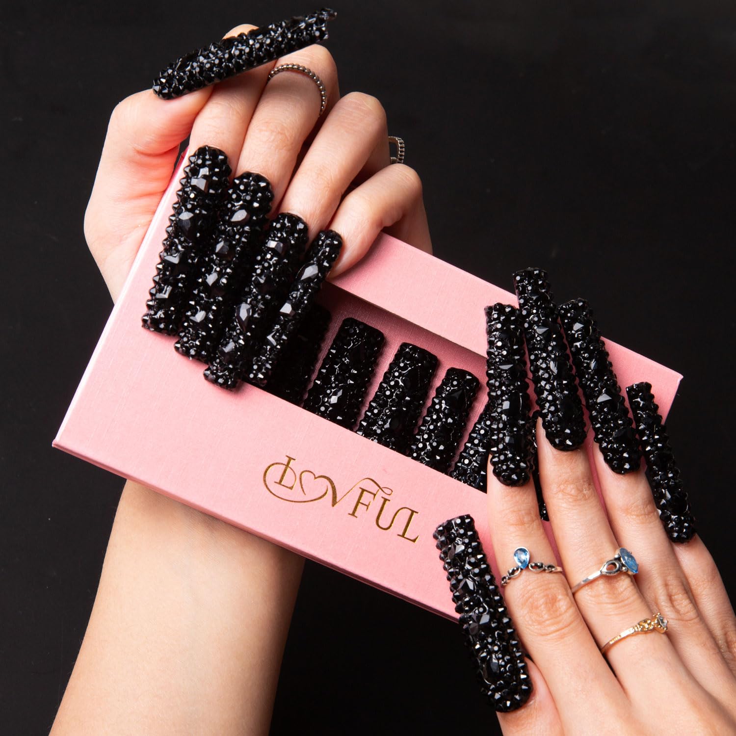 LOVFUL rhinestone embellishment detail suggests high-glam aesthetic for special occasions.