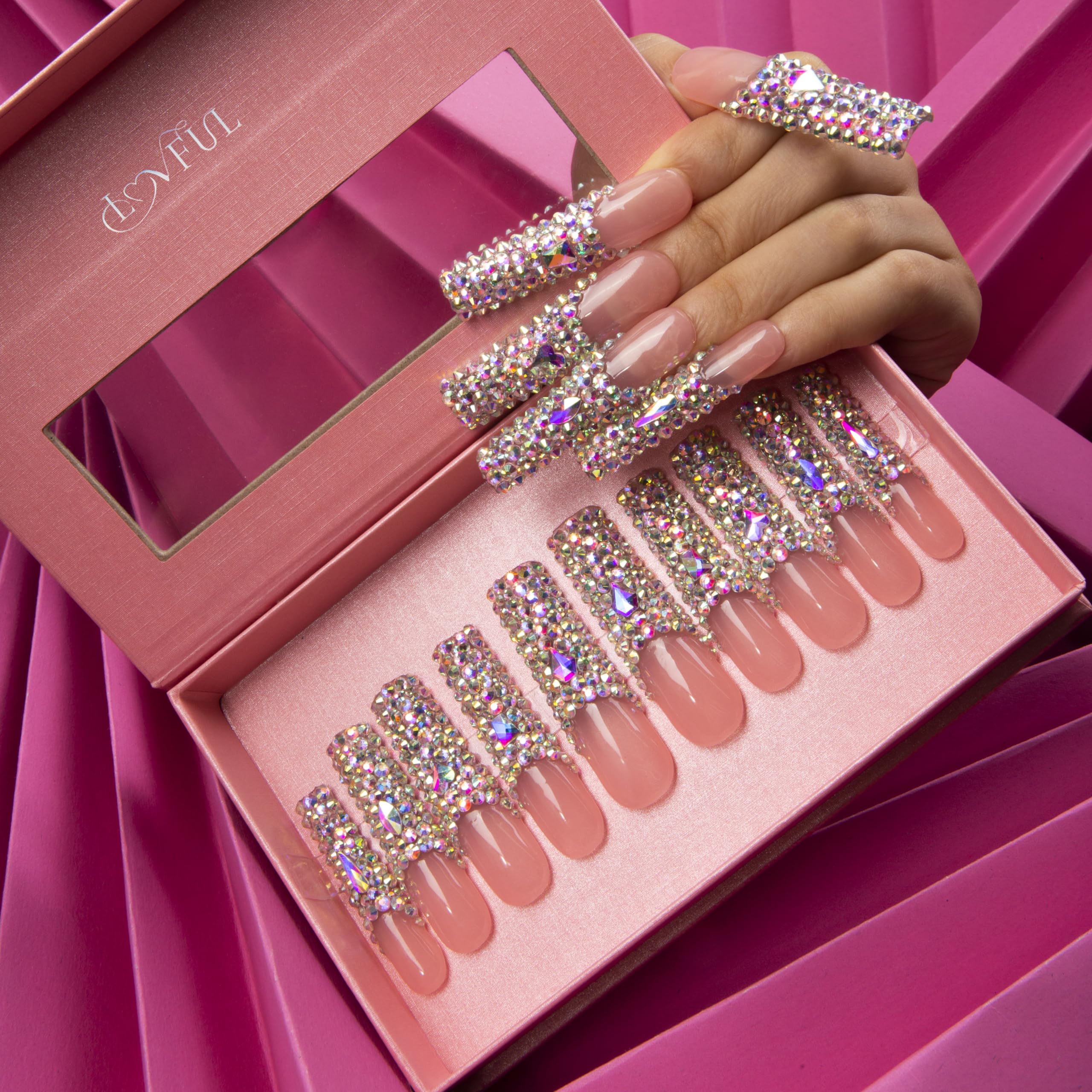 LOVFUL at-home manicure with Angel's Tear nails for extended wear and easy removal.