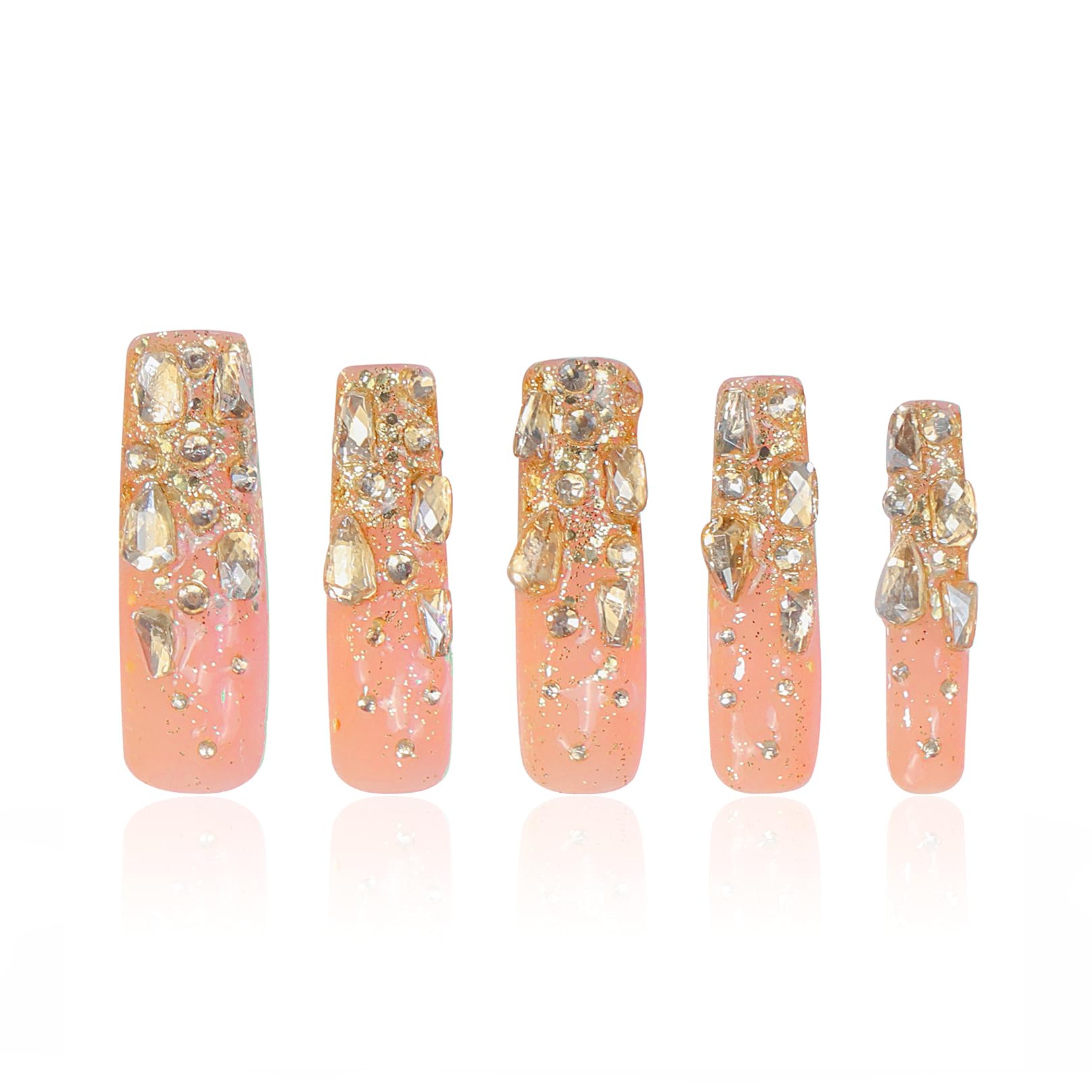 Lovful Stardust Nails closeup showing gold rhinestones for a luxe look