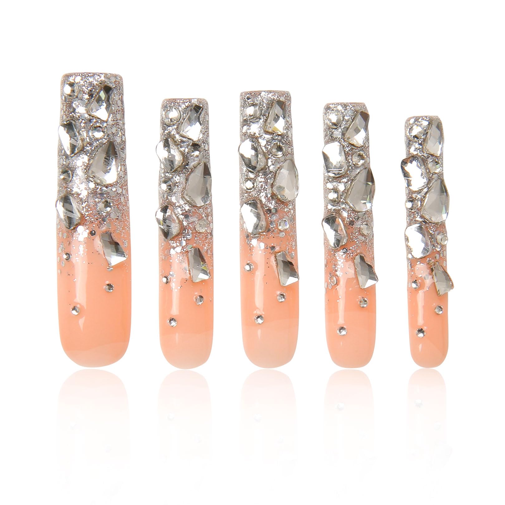 LOVFUL stunning bling nails with crystal diamonds closeup for glamorous evenings.
