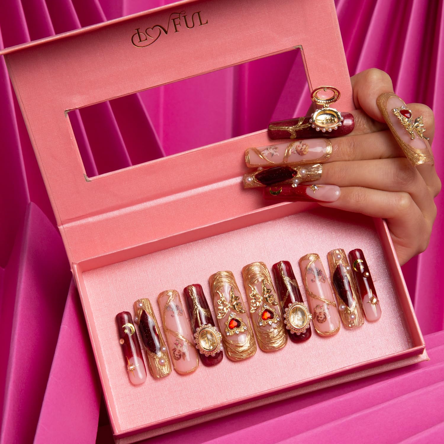 Lovful Verona package-ready nails shown in display for easy selection.