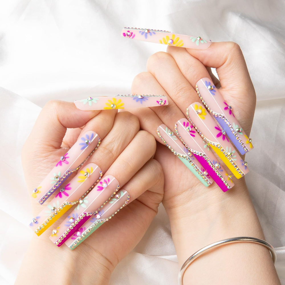 LOVFUL Wild Blooming nails on hand show full-coverage glamour